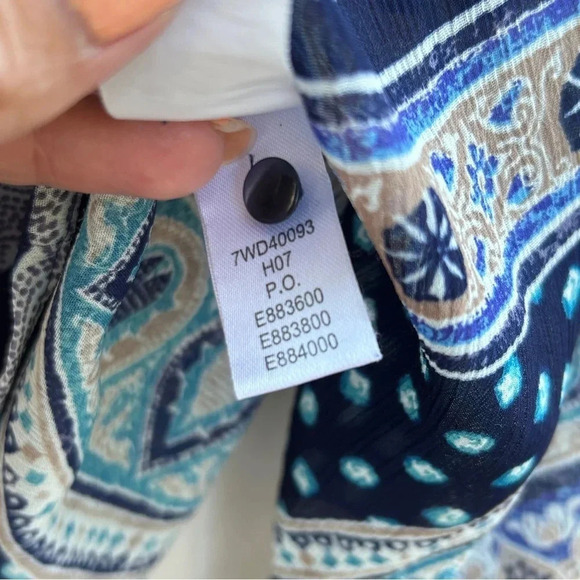 Lucky Brand Boho Chic Mixed Print Blue Paisley Button Flowy Chiffon Blouse / S - Picture 8 of 9